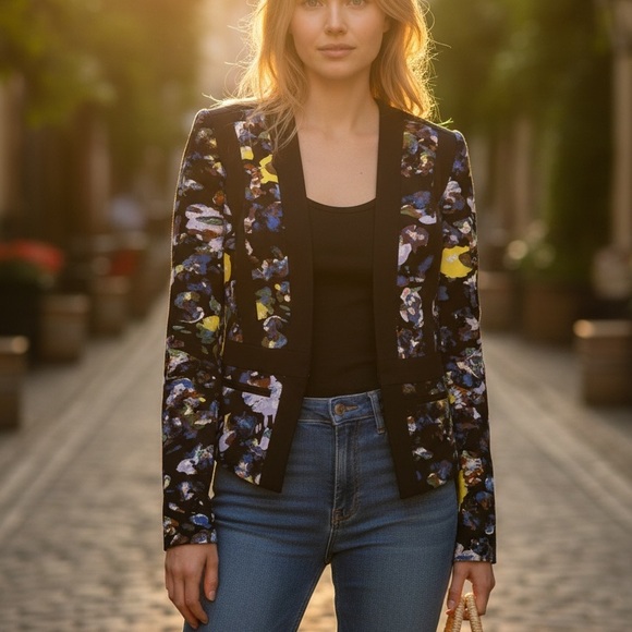 BCBGMaxAzria Jackets & Blazers - BCBGMaxAzria Black and Yellow Patterned Blazer